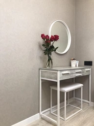 Туалетний столик з дзеркалом та банкеткою Fenster Візаві Білий ДСП дуб сонома фото від покупців 4