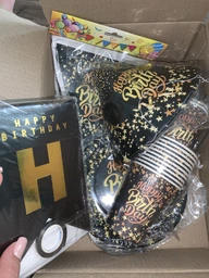 Паперова гірлянда "Happy Birthday", довжина - 300 див., картон високої якості, колір - чорний фото від покупців 1