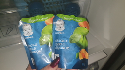Упаковка пюре фруктово-овочевого Gerber Яблуко, Гарбуз, Абрикос з 6 місяців 90 г х 16 шт. (7613036035002) фото від покупців 4