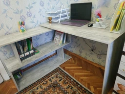 Стіл комп'ютерний для дому та офісу DrevoGoods поворотно-розкладний (кутовий, прямий, компактний) з полицями 1964(1200) х 766 х 500(1180) мм Дуб Сонома + Білий (9VH1) фото від покупців 17