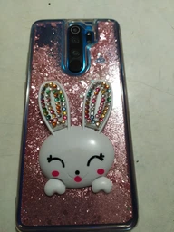 Чехол Glitter для Xiaomi Redmi Note 8 Pro бампер жидкий блеск Заяц Синий фото от покупателей 2
