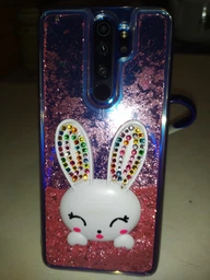 Чехол Glitter для Xiaomi Redmi Note 8 Pro бампер жидкий блеск Заяц Синий