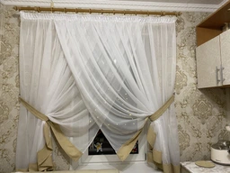 Тюль для кухни Adagio Windows Decor Кларис из белого шифона и цветной отдделки 300 х 160см, песочная фото от покупателей 7