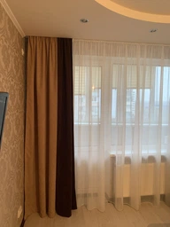 Комплект Декорин Диамант шторы 150x255 см 2 шт вуаль тюль 400х255 1 шт Бежево-шоколадный с молочным фото от покупателей 6