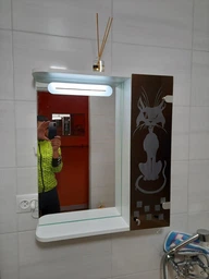 Шкаф-зеркало (61,4*70*14см) "Кот" дверь справа с LED подсветкой фото от покупателей 11