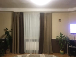 Комплект Декорин Диамант шторы 150x255 см 2 шт вуаль тюль 400х255 1 шт Бежево-шоколадный с молочным фото от покупателей 1