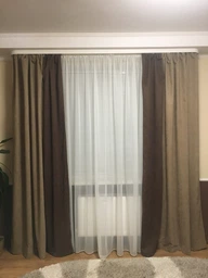 Комплект Декорин Диамант шторы 150x255 см 2 шт вуаль тюль 400х255 1 шт Бежево-шоколадный с молочным фото от покупателей 2