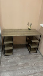 Стіл комп'ютерний письмовий с металевим каркасом в стилі Лофт (Loft) прямий робочий для дому та офісу 1200х750х600мм; метал: Чорний, дерево: Венге + стелажі з полицями (0246Z21MS)