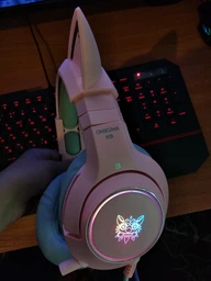 Ігрові навушники Onikuma K9 з мікрофоном та LED RGB підсвічуванням котячі вушка провідні Pink-Blue фото від покупців 14