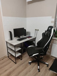 Стол компьютерный письменный с металлическим каркасом в стиле Лофт (Loft) прямой рабочий для дома и офиса 1000х750х600мм; металл: Черный; дерево: Дуб Сонома + стеллаж с полками (0273|22) фото от покупателей 13