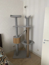 Высокий кошачий комплекс когтеточка с домом, гамаком для котов мелких и средних пород 190х80х60см бежево коричневый
