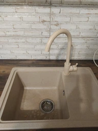 Гранитная мойка для кухни AquaMill MAYAMI бежевая + Смеситель фото от покупателей 1