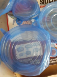 Силіконові кришки для зберігання продуктів для посуду набір 6шт, багаторазові, сині, що розтягуються, R9288 фото від покупців 6