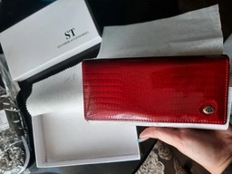 Женский горизонтальный лаковый кошелек ST Leather из натуральной кожи с кнопкой Синий (bg189fash01)