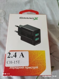Зарядное устройство Grand-X CH-15T 5 В 2.1 A USB с защитой от перегрузки + USB Type-C Black фото от покупателей 3