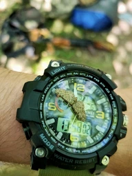 Тактичний військовий годинник Skmei Premium 56838 (Серія Military) Чорний із зеленим ременем хакі койот фото від покупців 4
