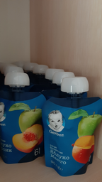Фруктове пюре Gerber Яблуко, чорниця та банан з 6 місяців Пастеризоване 90 г (7613036345880)