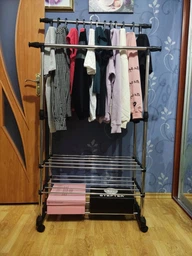 Вешалка напольная для одежды Triple Stand Hanger двойная телескопическая 3 полки для обуви 160х80х38 см (Triple Stand Hanger_704)