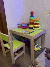 Стол и стульчик детский натуральное дерево бук 66*45*44 см. 50*31*29 см. Белый (4340-6) фото от покупателей 12