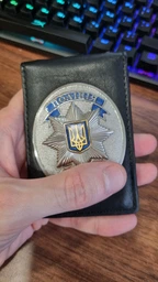 Кожаная Обложка для жетона и удостоверения Национальная Полиция Украины чёрная фото от покупателей 3