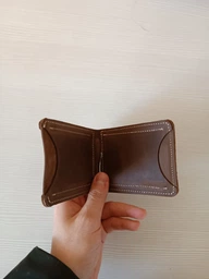 Кожаный мужской зажим для денег / Кошелек - портмоне для карточек, с монетницей (3004) Коричневый+Бежевый