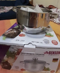 Каструля з нержавіючої сталі з кришкою 5.1 л Benson Elite, універсальна нержавіюча каструля з товстим багатошаровим дном для газової, електричної та склокерамічної плити, BN-598 фото від покупців 4