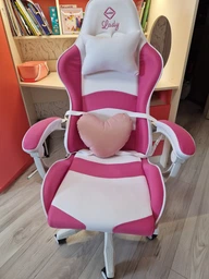 Крісло геймерське Bonro Lady 807 рожево-біле фото от покупателей 6