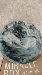 Подарунковий набір для створення картини у техніці "Рідкий акрил/Fluid art". Палітра: "Ocean Heart". 30(см) круг фото от покупателей 7
