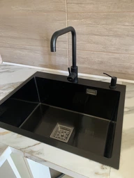 Мойка из нержавеющей стали AQUAMILL 6050 с PVD покрытием черная + смеситель + дозатор + решетка фото от покупателей 19