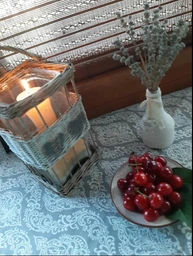 Скатерть на круглый стол с тефлоновой пропиткой "Вензеля" бежевый 150*150 фото от покупателей 1