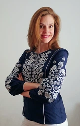 Вишиванка жіноча Галичанка Владана льон синій біла вишивка XL фото от покупателей 1
