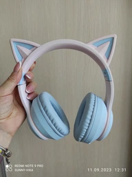 Детские беспроводные наушники CATEAR BT029I с ушками, LED-подсветкой, Bluetooth + AUX Сине-розовые фото от покупателей 13