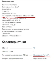 Бойлер Grunhelm GBH I-15URW, 15 л.