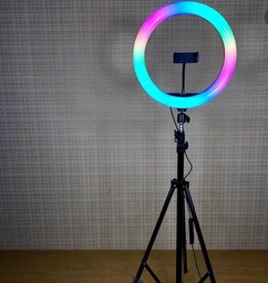 Кольцевая лампа Лампа для визажиста RGB лампа с держателем для телефона и штативом 2,1 метра круглая 30 см MJ30