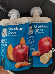 Упаковка Фруктово-овочевого пюре Gerber з Яблук Моркви та Гарбуза для дітей із 6 місяців 150 г х 12 шт (8445290223340) фото від покупців 6