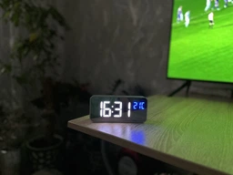 Часы настольные электронные зеркальные Losso Premium (BT) с LED подсветкой и термометром (серебристые), будильник