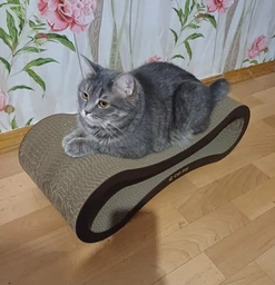 Кігтеточка лежанка з картону з дерев'яним фасадом Cat Joy Авангард Коричнева 59х18х25 см