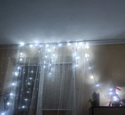 Светодиодная гирлянда 100 LED, 9 м, IP44, холодный белый свет, зеленый провод, 8 режимов, питание от сети 220В, 4009040