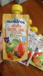 Упаковка Hamanek Пюре із яблук, абрикосів та персиків 100 г х 8 шт (8595139797225) фото від покупців 1