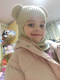 Тепла в'язана дитяча шапка балаклава з вушками із закритим горлом м'яка 3 в 1 Окружність голови 52см бежевий (AN)26336