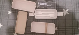 Ланч бокс на 2 уровня с эко пластика ложкой/вилкой и разделителем 750 мл Eco LUNCH бежевый (LB-103714) фото от покупателей 6