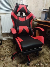 Кресло игровое GAMING CHAIR OC-810 с подставкой для ног, цвет черный/белый фото от покупателей 3