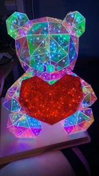 Мишка Love Bear медведь голографический 3D с LED подсветкой с красным сердцем 32 см