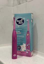 Детская электрическая зубная щетка DontoDent Pink от 4 лет 2 режима на аккумуляторе и на зарядку для девочки и детей kids young электрощетка на подарок комплект наклеек фото от покупателей 2