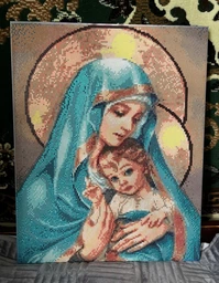 Алмазная мозаика алмазна вышивка икона на подрамнике, 40*50 см. Мадонна с младенцем фото от покупателей 1