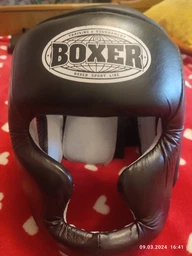 Шолом боксерський з повним захистом шкіряний BOXER NEW 2033-N (р-р L, Чорний)