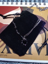 Цепочка Fashion Jewerly с кулоном черное сердце в готическом стиле y2k серебристая бижутерия (SVS)