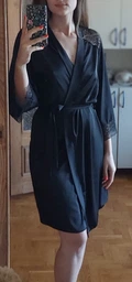 Шовковий жіночий халатик з мереживом Martelle Lingerie 208 Чорний, M