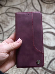 Кожаный чехол книжка POLA для Xiaomi Redmi Note 11 / Note 11s с визитницей Бордовый