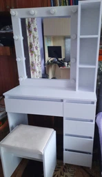 Туалетный столик с полками, тумбой и подсветкой в белом MS640, Markson ш900*в1600*г400мм фото от покупателей 6